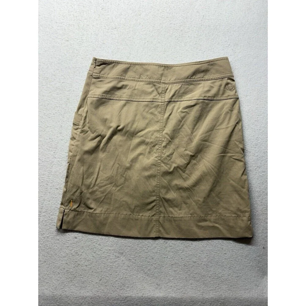 Lucy Womens Small Beige Casual Active Skort Skirt Side Zip Front Pockets Stretch